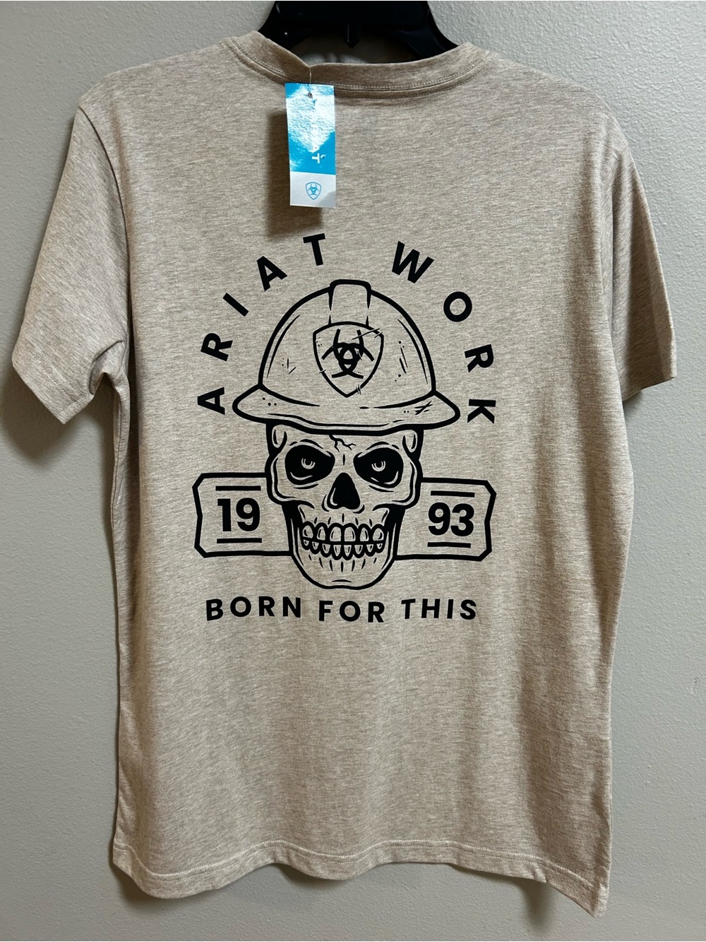Ariat Rebar Born For This Skull Work T Shirt Men’s M Tan Graphic Tee NWTy